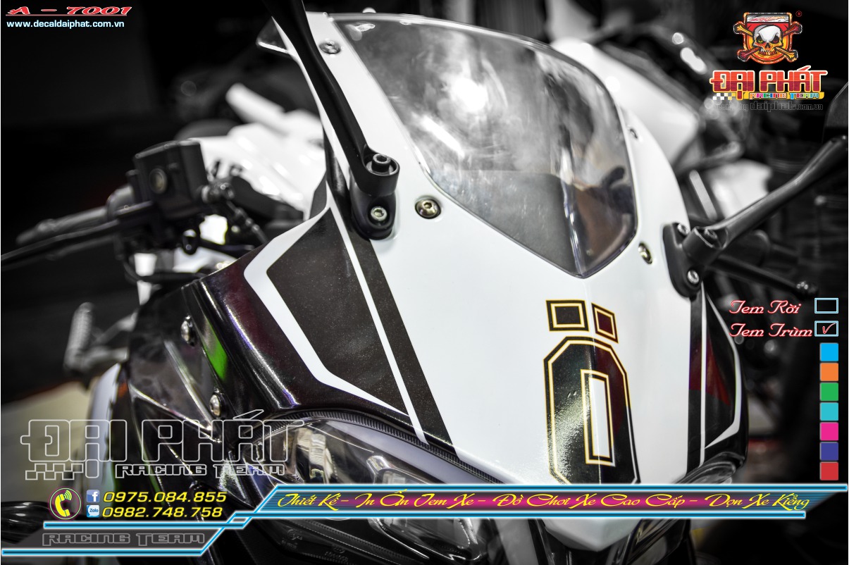 Tem Trùm Moto Ducati – Ohlins Trắng Vàng Đen